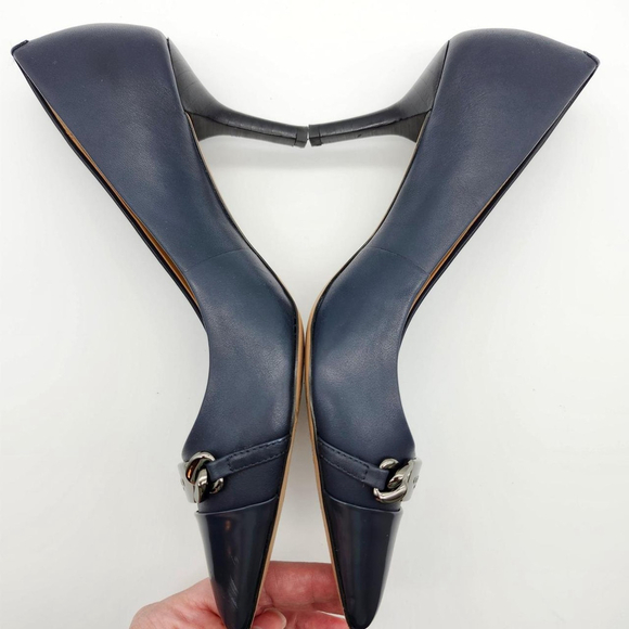 COACH Bowery Pointed Toe Kitten Heels – Navy Blue Leather – Size 6.5 - Picture 4 of 8